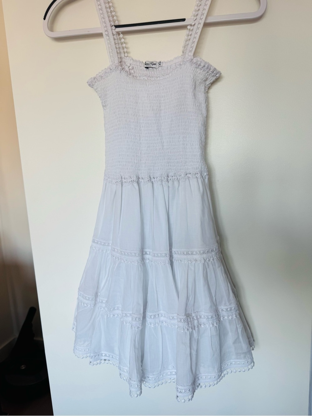Charo Ruiz Ibiza White Smocked Tiered Mini Dress
